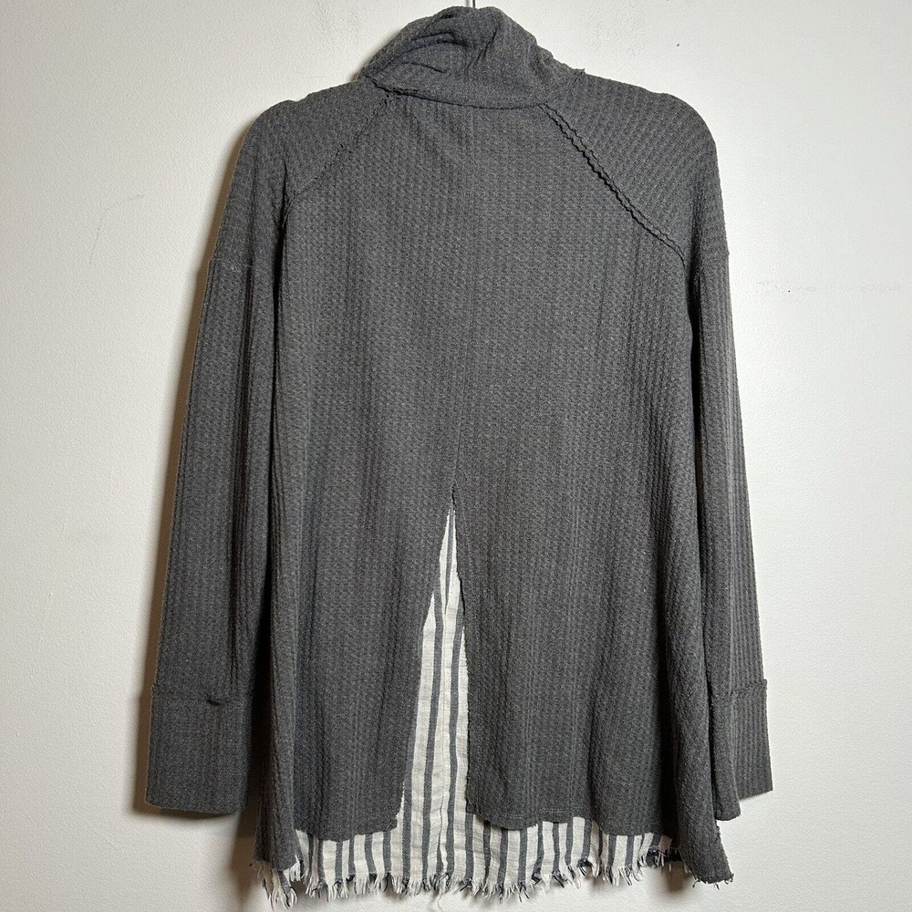 Umgee Peasant Top Waffle Knit Cowl Neck Gray Women's Size Small - Picture 3 of 6